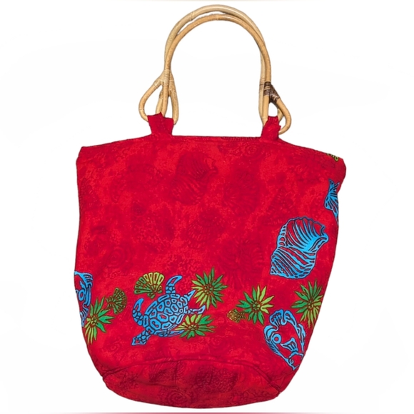 Shirin Women's Red/Blue Hawaiian Turtle Fish Tropical Muumuu Dress + Tote Set - Picture 7 of 16